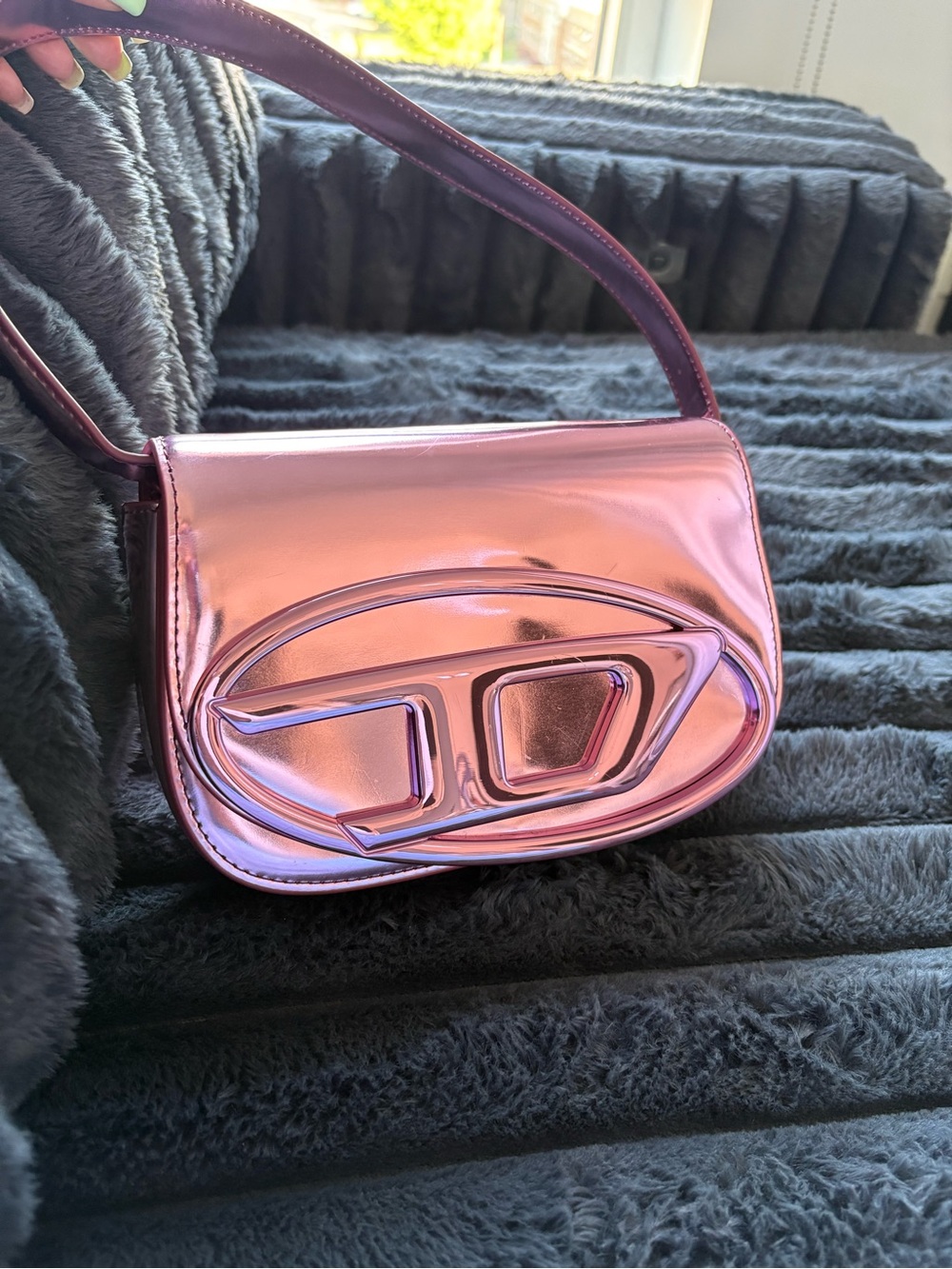 Diesel 1DR Shoulder Bag Mirrored Leather Pink